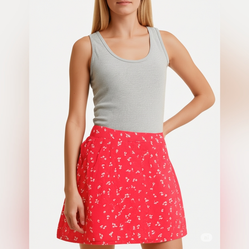 Loft red floral mini skirt